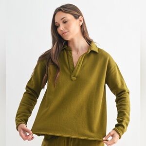 Camo Green 100% Cotton Long Sleeve Henley Long Sleeve V-Neck Top